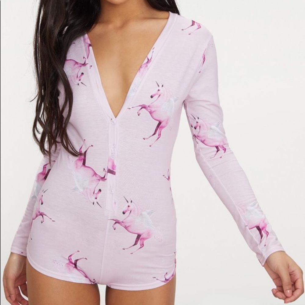 PRETTYLITTLETHING Unicorn Pink PJ Romper